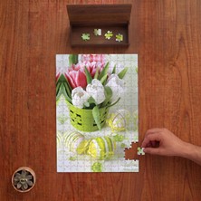 Punto Dizayn Renkli Laleler - Paskalya Yumurtaları Tasarımı 240 Parça Ahşap Puzzle Ahşap Kutuda PD00740