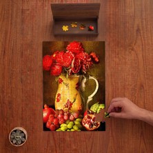 Punto Dizayn Kırmızı Gelincikler- Meyveler  Tasarımı 240 Parça Ahşap Puzzle Ahşap Kutuda PD00028