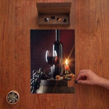 Punto Dizayn Kırmızı Şarap Şişesi - Kadeh Bardağı  Tasarımı 240 Parça Ahşap Puzzle Ahşap Kutuda PD00099