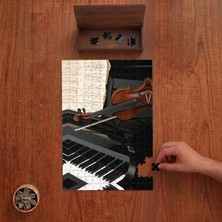 Punto Dizayn Keman - Piyano - Müzik Tasarımı 240 Parça Ahşap Puzzle Ahşap Kutuda PD00738