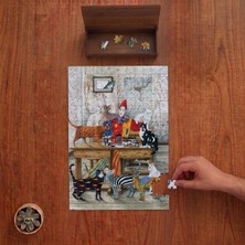 Punto Dizayn Renkli Kediler ve Palyaço Tasarımı 240 Parça Ahşap Puzzle Ahşap Kutuda PD00455