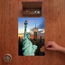 Punto Dizayn Özgürlük Heykeli - Şehir Manzarası  Tasarımı 240 Parça Ahşap Puzzle Ahşap Kutuda PD00316