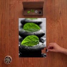 Punto Dizayn Islak Taşlar - Yeşil Yapraklar- Spa Taşları  Tasarımı 240 Parça Ahşap Puzzle Ahşap Kutuda PD00262