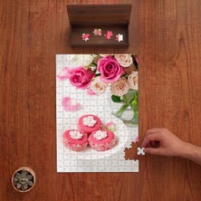 Punto Dizayn Renkli Çiçekler - Pembe Kekler  Tasarımı 240 Parça Ahşap Puzzle Ahşap Kutuda PD01402