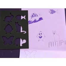 Bin1çeşit 3D Baskı Hayvan Figürleri Çizim Şablonu - Çoklu Desen Kalıbı - Siyah