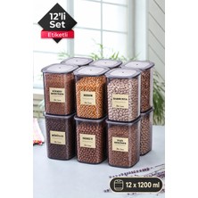 Stile Cucina Etiketli 12 Li Büyük Boy Kare Saklama Kabı Seti 1.2lt Antrasit Erzak Kavanoz Seti