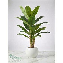 Erhan Flowers Yapay Muz Ağacı 200 cm 21 Yaprak Beyaz Küre Saksıda