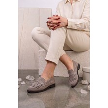 Stilbagshoes Loren Hakiki Deri Püskül Detaylı Kadın Günlük Ayakkabı Vizon