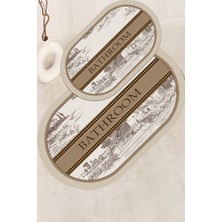 Noble Halı Dijital Baskı Retro Stil Kahverengi Banyo Halısı Ikili Banyo Paspası (40CMX60CM)VE(60CMX100CM)