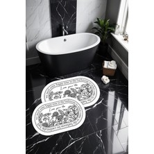 Noble Halı Dijital Baskı Floral Desenli Modern Banyo Halısı Ikili Banyo Paspası (40CMX60CM)VE(60CMX100CM)