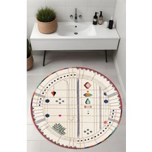 Noble Halı Dijital Baskı Yuvarlak Renkli Motif Etnik Desenli Modern Banyo Halısı Banyo Paspası (80X80)