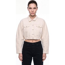 Machinist Kadın Crop Oversize Jean Ceket Ekru