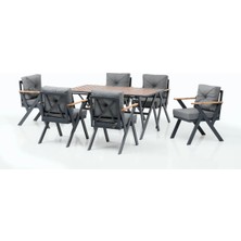 SCY Lina Modern 6 Kişilik Bahçe Yemek Masa Takımı Bahçe Mobilyası Oturma Grubu Çay Seti Bistro
