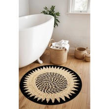 Noble Halı Dijital Baskı Yuvarlak Hasır Güneş Dönencesi Etnik Desenli Modern Banyo Halısı Banyo Paspası (80X80)