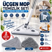 Ekostem Üçgen Mop Temizilik Seti - 2 Yedek Bezli Cam Fayans ve Yer Silme Mopu