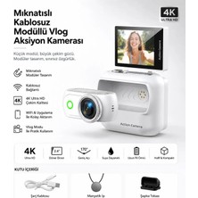 Junglee LK-018 Vlog Kamera 48MP Aksiyon Kamerası Katlanabilir Ekranlı 4K Full Hd Dijital Kamera Video ve Mini Fotograf Makinesi Wifi ve Manyetik Klipsli