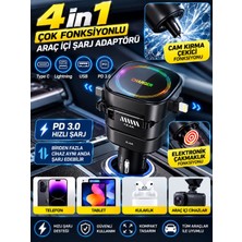 Azurtech Araç Içi 4in1 Çok Fonksiyonlu Hızlı Şarj Adaptörü USB + Type-C + Lightning + Cam Kırma Çekici