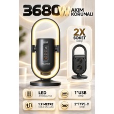 Enshall Akım Korumalı Fulltech Ftr-39 Masaüstü Priz ve LED Aydınlatma, 2 Priz, 2x Usb-C Pd 20W, 1x Usb-A Qc 18W, 1050J Koruma, 3680W, 1.9 M Kablo