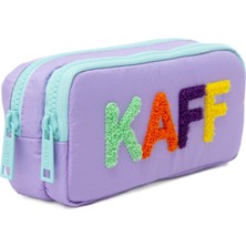 Tr 01108 Su Geçirmez Bondit Kumaş Peluş Baskılı Çift Gözlü Kalemlik Kalem Kutusu (Mor & Yeş