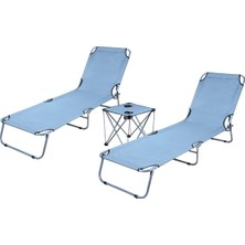 Tr Bysay Kampet Katlanır Şezlong Seti, 2 Şezlong 1 Sehpa, Metal Gövde, Kumaş, Gri, Modern, 3'l�