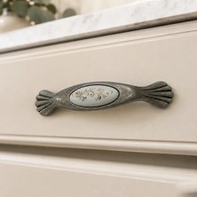 Elovias Tomurcuk Porselen Mobilya Kulbu  Antik Gümüş/beyaz 128MM (198-15-128-20)