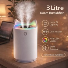 Junglee 3 Litre Oda Hava Nemlendirici Çift Nozul Humidifier Rgb LED Işıklı Buhar Makinesi Beyaz