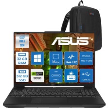 Asus Tuf Gaming F16 Ntel®core™5 205H 32GB Ddr5 512GB SSD 6GB/RTX3050/65W 16-Inch, FHD+(1920 x 1200, Wuxga) IPS 144Hz 3ms SRGB:100% WIN11HOME Bilgisayar FX607VJRH12+ZETTAÇANTA
