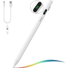 Str Store Aktif Stylus Kalem, Ipad, iPhone ve Android Tabletler ile Uyumlu, LED Pil Göstergeli, Usb-C Şarjlı, Bluetooth Gerektirmez, Hassas Kapasitif Dokunmatik Kalem, Beyaz