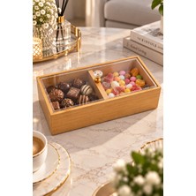 Nokka Bambu 2 Bölmeli Kapaklı Sunumluk – Dekoratif Kutu – Kristal Kulplu 20X10X5 cm
