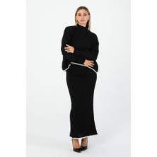 Kader Kışlık Siyah Triko Ikili Takım – Oversize Üst & V Yaka Maxi Elbise