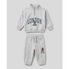 Popolin 2'li Erkek Bebek London Bear Baskılı %100 Pamuklu Şardonlu Bebek Takım 6-9,9-12,12-18,18-24 Ay Alt Üst 2'li Yenidoğan Bebek Takımı 3 Ip Şardonlu Kışlık Erkek Bebek Takım