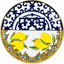 Sudedi Home 31 cm Limon Desenli Yuvarlak Cam Sunum Tepsisi, Gerçek Altın Yaldızlı Kenar, Çay ve Kahve Servis Tepsisi