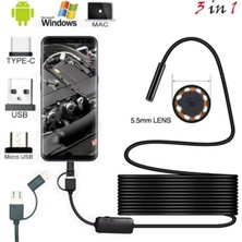 Junglee 3'ü 1 Arada Endeskop Kamera Mikrofon USB ve Tip-C 6 LED Su Geçirmez 10 Metre Borescope Yılan Kamera