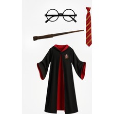 Lizsa Çocuk ve Yetişkin Harry Potter Kostümü - Harry Potter Cübbe Gözlük Asa Kravat Set