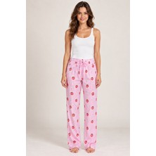 Fit Women Kadın Askılı Şık Bluz Desenli Beyaz Pijama Takımı