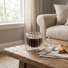 Str Store 200 ml Çift Cidarlı Cam Kupa - Isıya Dayanıklı Kulplu Borosilikat Kahve ve Çay Bardağı - El Yakmayan Modern Tasarım (Double Wall)