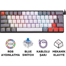 Junglee TK11 Oyuncu Klavyesi Rgb Işıklı Mekanik Şarjlı Kablolu ve Kablosuz Blue Switch Q Klavye