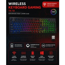 Junglee Tk-10 Şarjlı LED Işıklı Kablosuz Oyuncu Klavyesi 2.4 Ghz USB Wireless Nefes Modlu Mekanik Klavye