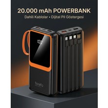 Nemere 1. Çoklu Çıkışlı 20000 Mah Powerbank Entegre Kablolu Dijital Ekranlı Taşınabilir Şarj Ciha