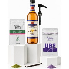 WildWest Mor Ube & Yeşil Matcha Çayı + Vanilya Aromalı Şurup Seti - Evde Kafe Deneyimi Için Renkli Latte, Smoothie ve Frappe Içecek Seti