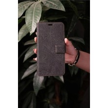 Tılsım Tekno Siyah iPhone 16 Uyumlu Desenli Hakiki Deri Cüzdanlı Kapaklı Cüzdan Kaliteli Lüks Kılıf