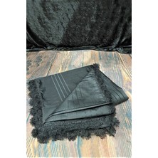 Bin1çeşit Masa Örtüsü, Dantelli Tek Masa Örtüsü, Oyalı Masa Örtüsü 160X220CM, Çizgili Masa Örtüsü Tek - Siyah