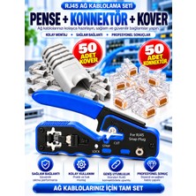 RJ45 Sıkma Pensesi Cat5 Cat6 Cat7 | 50 Adet Konnektör + 50 Adet Kover Seti | Ağ Kablosu Kesme, Soyma ve Sıkma Pensesi, Profesyonel Kablo Montaj Seti