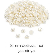 Jasminya 100 Adet 8 mm Deliksiz Yarım Inci Yapıştırma Ekru Inci