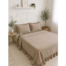 Decamor Home Inci Fırfırlı Sütlü Kahve Yatak Örtüsü Çift Kişilik