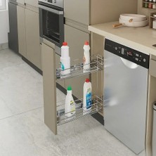 Elovias Starax 25CM Yandan Teleskopik Raylı Deterjanlık Frenli Ahşap Tablalı Krom Renk (S-2482-C)