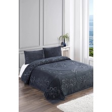 Loselya Antrasit Gül Bohem Yatak Örtüsü 220 x 230 Çift Kişilik Peluş Yumuşak Welsoft 2 Adet Yastık Kılıfı
