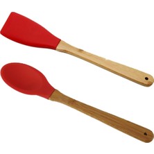 Tr Silikon 2 Parça Kaşık Spatula Set Büyük Boy 28CM Kırmızı