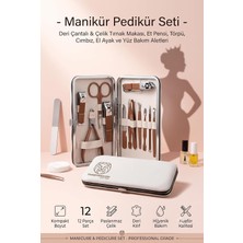 Tr 12 Parça Manikür Pedikür Seti - Lüks Deri Çantalı Paslanmaz Çelik Tırnak Makası, Et Pens