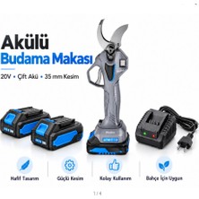 Algaride 20V Akülü Budama Makası  35 mm Çift Akülü 2.0AH Bataryalı Dijital Ekranlı Profesyonel Dal Budama